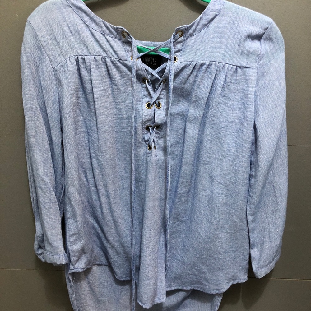 soft denim colored blouse